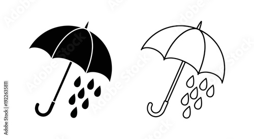 Rain umbrella icon set, rainy weather symbol, raindrop illustration, water drop design Vector