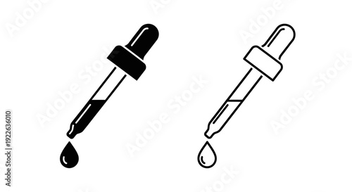 Droppers with liquid, black and white, medical, laboratory, science, dropper, liquid, medical equipment Vector