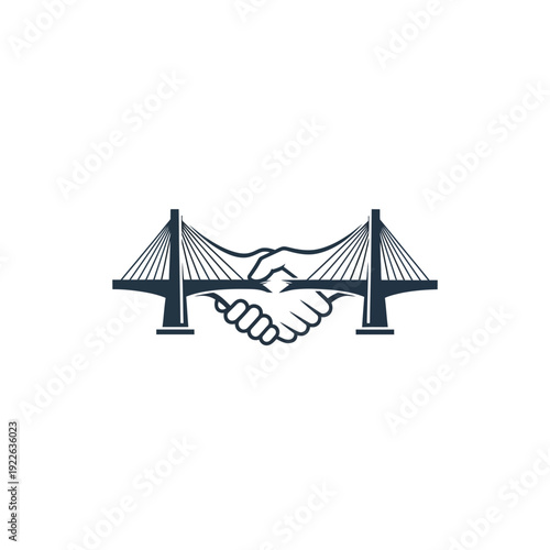 Trusting handshake over a sturdy bridge structure, symbolizing partnership and connection in civil engineering on an isolated white background.