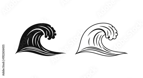 Wave illustration, ocean wave art, surf wave drawing, water wave design, sea wave sketch Vector