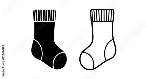 Black and white socks, minimalist socks, simple socks, pair of socks, socks design Vector