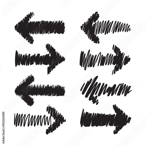 Thick charcoal style hand drawn arrows elements