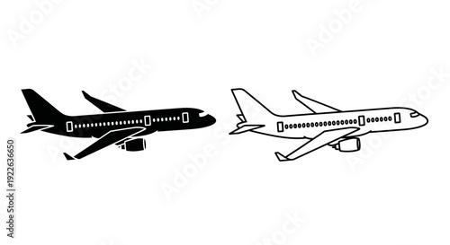 Two airplanes flying side by side in black and white line art style Vector