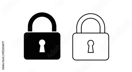 Black and white lock icon set, secure padlock symbol, digital security sign Vector