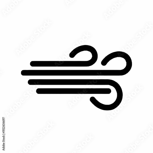 Simple black wind icon representing air movement and weather.
