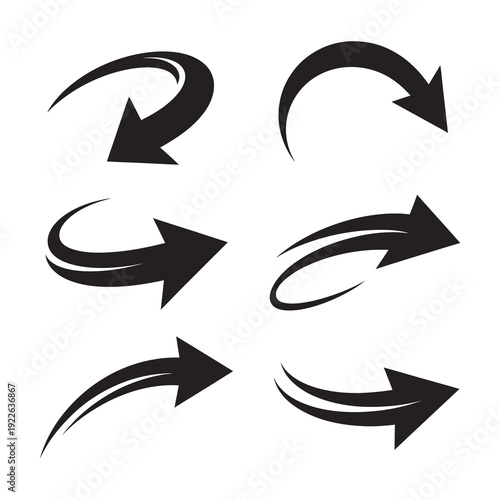 Black curved arrows collection with motion trails