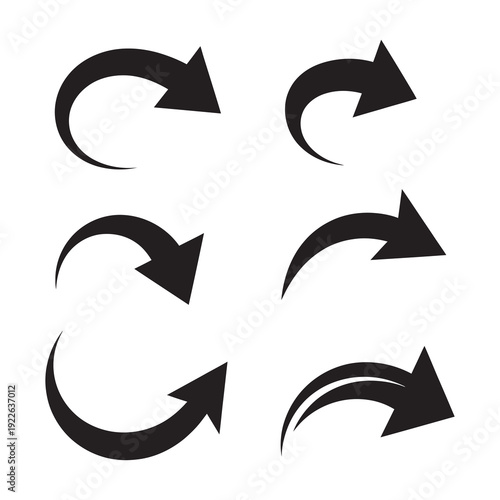 Minimalist black curved arrow icons for web usage
