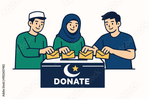 muslims donating to charity box
