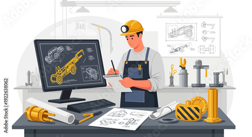 Engineer working on CAD software for mechanical design.