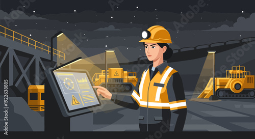 Miner operating control panel in underground mine.