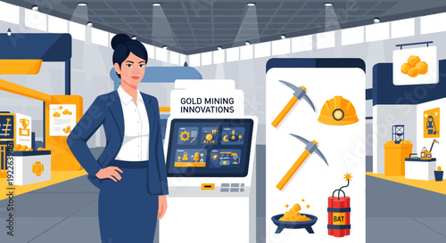 Professional Woman at Gold Mining Innovations Exhibition Booth.