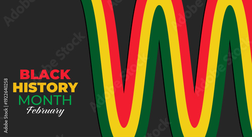 Black History Month. Red, yellow and green wave element background design, African - American celebration