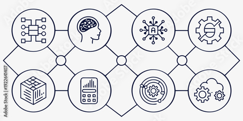 Abstract illustration of artificial intelligence and machine learning concepts with data and technology icons