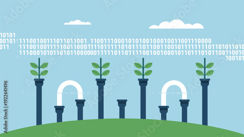 Illustration of Plants Growing in Pots.