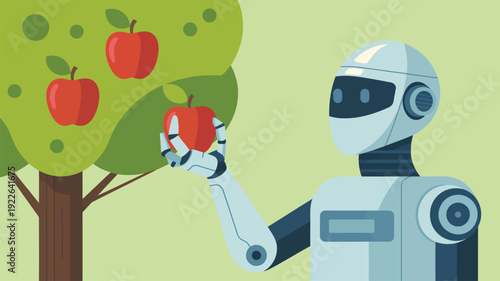 Robot Picking Apple from Tree Branch.