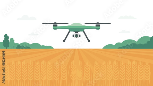 Green Drone Flying Over Agricultural Field.