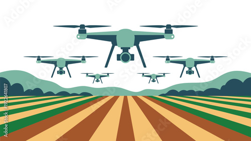 Drones Flying Over Agricultural Field.