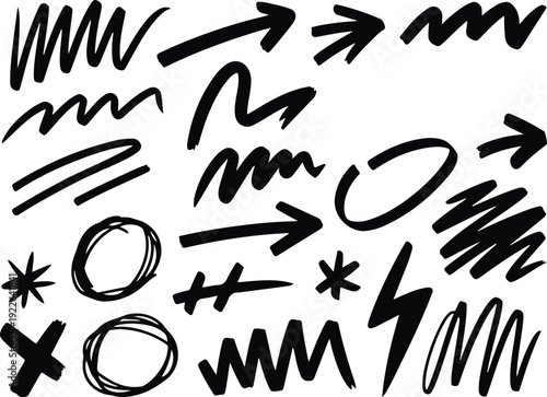 Seamless hand drawn arrows and alphabet vector pattern in black sketch style
