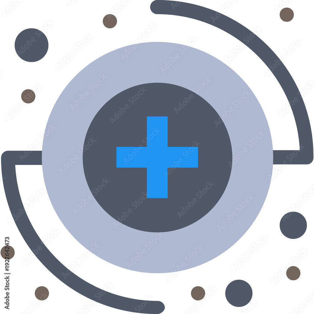 Fototapeta premium A circular medical icon with a blue cross in the center, representing healthcare services, emergency aid, and medical assistance support.