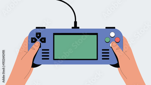 Hands Holding Blue Game Console Controller.