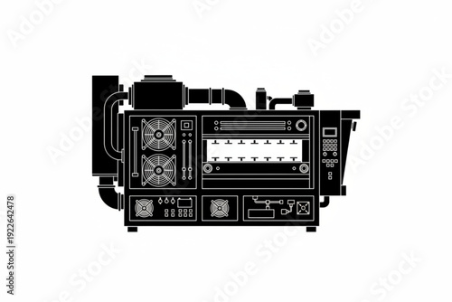 Industrial Precision: A stark black and white depiction of complex industrial machinery, exuding an aura of technological prowess and the intricate engineering that powers modern progress.