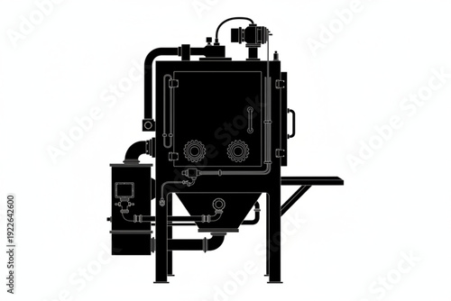 Silhouette of Industrial Equipment: A detailed silhouette showcases industrial equipment, the complex mechanisms and robust design of a sandblasting machine.