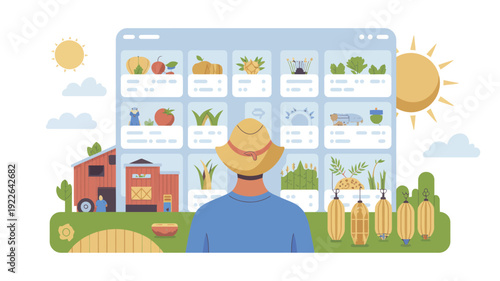 Farmer Using Computer in Rural Setting.