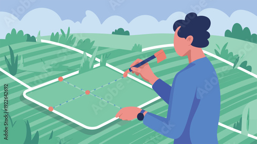 Woman using smartphone in agricultural field.