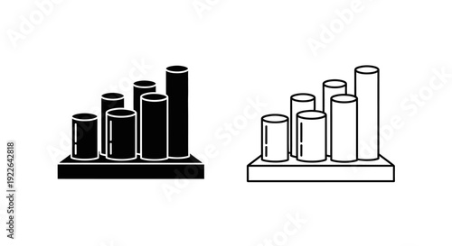 Abstract black and white bar graph illustration with 3d cylinders on a flat surface Vector