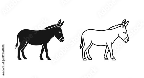 Two donkeys standing on white background - vector illustration Vector