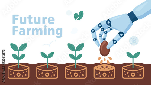 Robot Hand Planting Seed in Soil.