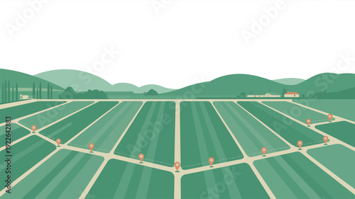 Agricultural Field with Crop Rows and Paths.