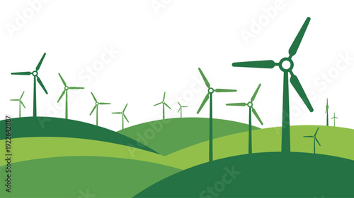 Wind Turbines on Rolling Green Hills.