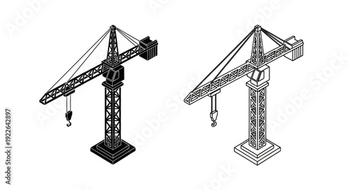 Industrial crane equipment, heavy duty lifting machinery, construction tools Vector