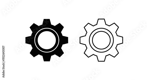 Two gears, one black and one white, with a hole in the center, isolated on a white background Vector