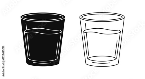 Two glasses of water, one clear and one dark, side by side on a white background. Vector