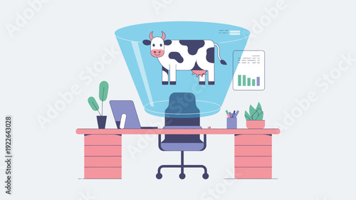 Cow Standing on Office Chair Illustration.