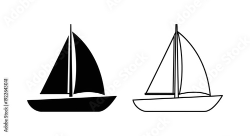 Two sailing boats, illustration, vector, simple, design, clip art, black and white Vector