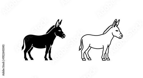 Black and white donkey illustration vector art, simple line drawing of donkeys Vector