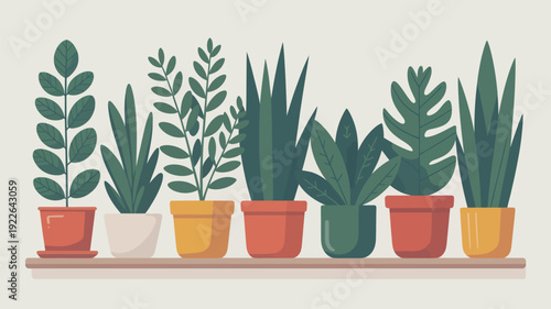 Collection of Various Potted Plants on Shelf.