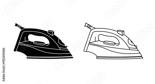 Black and white iron, flat iron, ironing, household, appliance, utility, tool, steam, clothes Vector