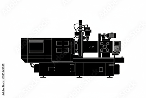Industrial Precision: A detailed depiction of a state-of-the-art injection molding machine, a powerhouse of manufacturing, symbolizing innovation and automated production.