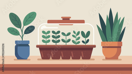 Potted Plants and Greenhouse Seedlings Display.