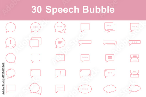 Speech bubble line icon set. Set of 30 outline icons related to speech, bubble, dialogue, message, chat, talk, comic and others. Editable stroke. Vector illustration. Speech Bubble Pack Templates set