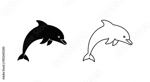 Dolphins illustration: black and white vector design, marine life artwork, ocean creatures Vector