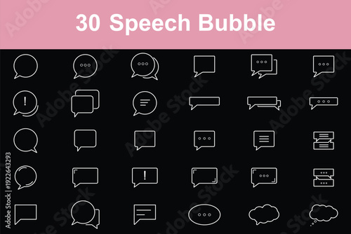 Speech bubble line icon set. Set of 30 outline icons related to speech, bubble, dialogue, message, chat, talk, comic and others. Editable stroke. Vector illustration. Speech Bubble Pack Templates set