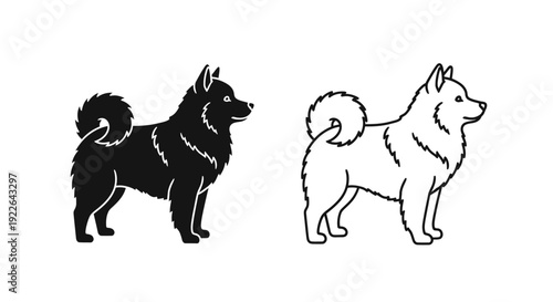Black and white dog illustration, silhouette, vector art, cartoon, line art, drawing Vector