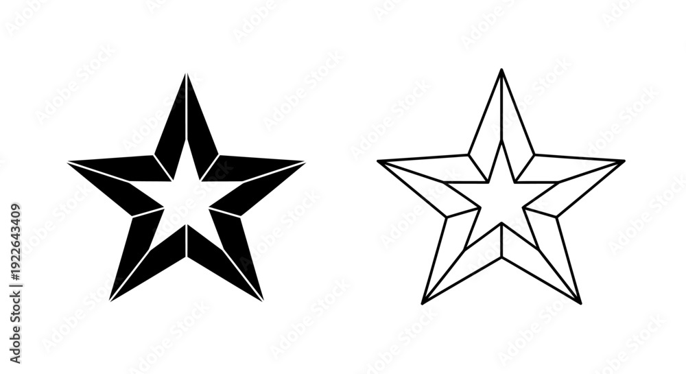 Obraz premium Two black and white star designs with different styles and patterns Vector