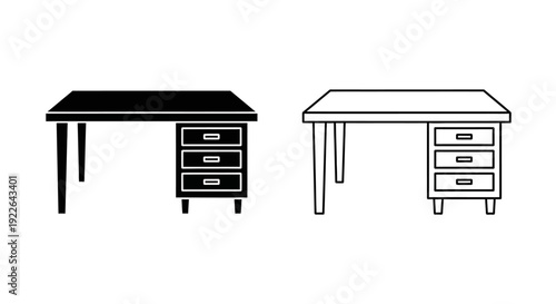 Modern office desks with drawers for home office setup and workspace design Vector