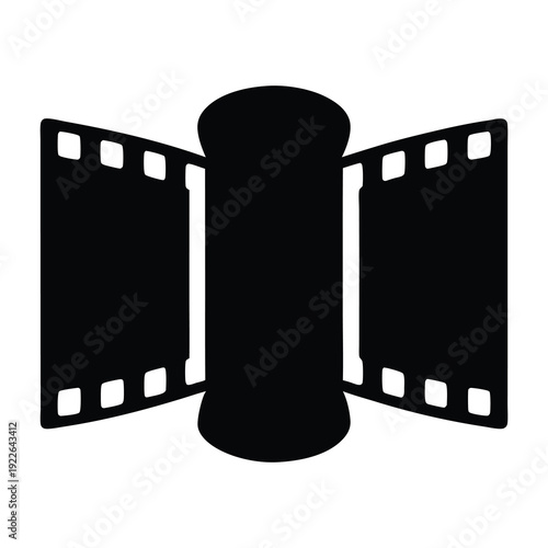 Vintage Film Reel Icon in Black and White, Cinema Symbol Graphic